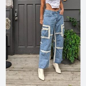 XOXO Studio Highrisese Wide Leg Loose Fit Blue & White Jeans